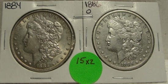 1884, 1886-O MORGAN SILVER DOLLARS - 2 TIMES MONEY