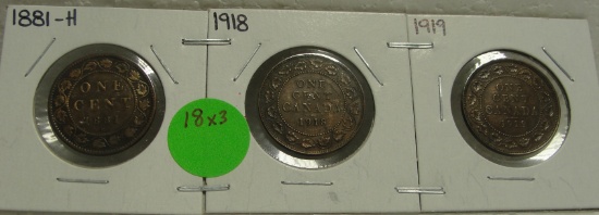 1881-H, 1918, 1919 CANADA ONE CENTS - 3 TIMES MONEY