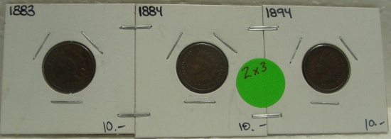 1883, 1884, 1894 INDIAN HEAD CENT - 3 TIMES MONEY