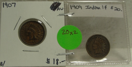 1907, 1909 INDIAN HEAD CENTS - 2 TIMES MONEY