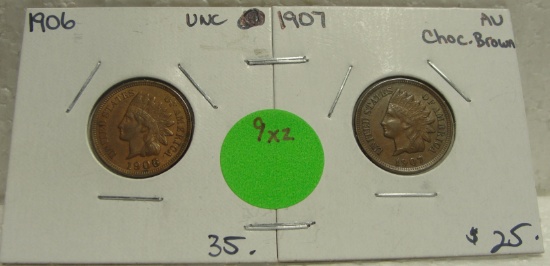 1906, 1907 INDIAN HEAD CENTS - 2 TIMES MONEY