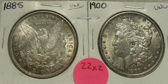 1885, 1900 UNC MORGAN SILVER DOLLARS - 2 TIMES MONEY