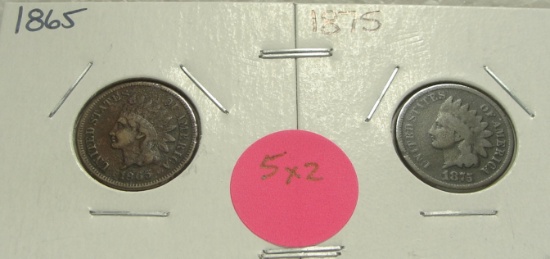 1865, 1875 INDIAN HEAD CENTS - 2 TIMES MONEY