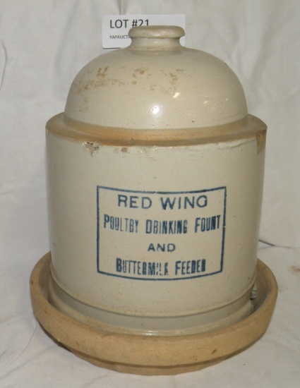 RED WING STONEWARE POULTRY FOUNT AND BUTTERMILK FEEDER