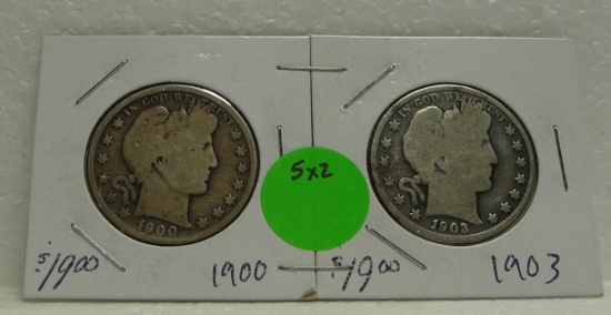 1900, 1903 BARBER HALF DOLLARS - 2 TIMES MONEY