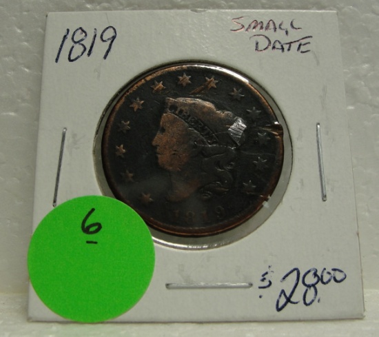 1819 SMALL DATE CORONET HEAD LARGE CENT