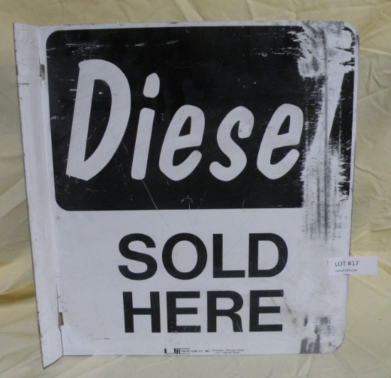 DOUBLE-SIDED METAL DIESEL SOLD HERE POST SIGN