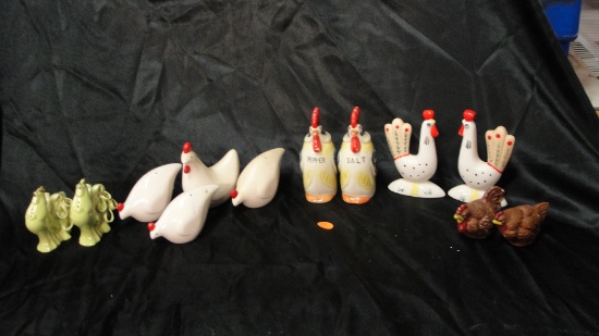 6 SETS ROOSTER THEMED CERAMIC SALT & PEPPER SHAKERS