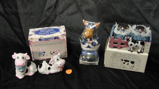 3 SETS N.O.S. COW THEMED SALT & PEPPER SHAKERS - 3 TIMES MONEY