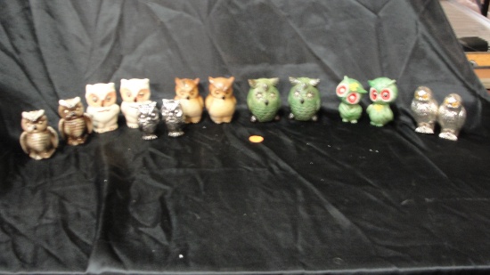 7 SETS OF OWL THEMED SALT & PEPPER SHAKERS