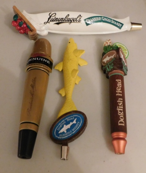 4 BEER KEG TAPS - LEINENKUGEL'S, MILLER GENUINE DRAFT, 2 DOGFISH HEAD