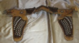 VINTAGE CHILD'S TOY LEATHER DOUBLE HOLSTER BELT