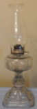 ANTIQUE CLEAR GLASS OIL LAMP W/CHIMNEY