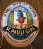 ST. PAUL BREWERY ST. PAULI GIRL LIGHTED PLASTIC SIGN - WORKS