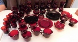 APPROX. 50 PCS. ANCHOR HOCKING RUBY RED SERVING GLASSWARE