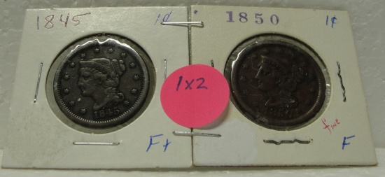 1845, 1850 BRAIDED HAIR LARGE CENTS - 2 TIMES MONEY