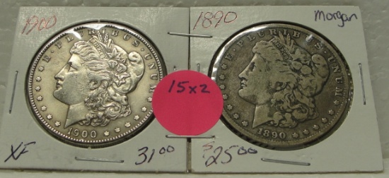 1890, 1900 MORGAN SILVER DOLLARS - 2 TIMES MONEY