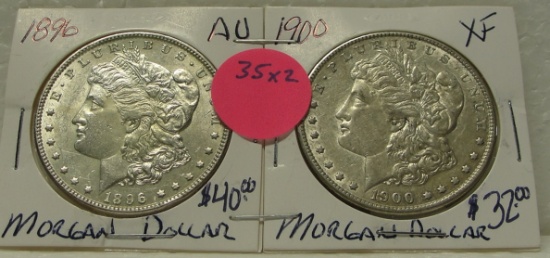 1896, 1900 MORGAN SILVER DOLLARS - 2 TIMES MONEY