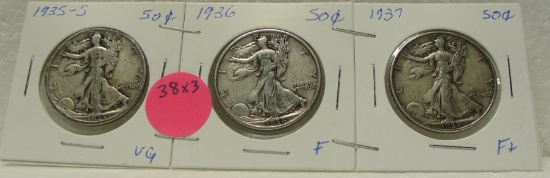 1935-S, 1936, 1937 WALKING LIBERTY HALF DOLLARS - 3 TIMES MONEY