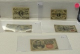 GROUP OF 5 CIVIL WAR ERA FRACTIONAL CURRENCY NOTES - 3, 5, 10, 25 CENTS