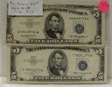 1953-A, B CRISP 5 DOLLAR SILVER CERTIFICATES - 2 TIMES MONEY