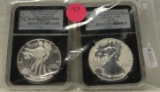 2013-W WEST POINT SILVER EAGLE DOLLAR SET - 2 COINS, GRADED PF69 & SP69