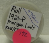 ROLL OF 1921-P MORGAN SILVER DOLLARS