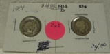1914, 1914-D BARBER DIMES - 2 TIMES MONEY