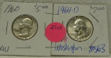 1960, 1964-D SILVER WASHINGTON QUARTERS - 2 TIMES MONEY