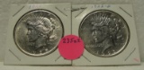 1922-D, 1925 SILVER PEACE DOLLARS - 2 TIMES MONEY