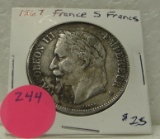 1867 FRANCE 5 FRANCS COIN