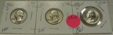 1952-D, 1952-S, 1964-D SILVER WASHINGTON QUARTERS - 3 TIMES MONEY