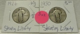1926, 1930 STANDING LIBERTY QUARTERS - 2 TIMES MONEY