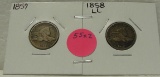 1857, 1858 LARGE LETTERS FLYING EAGLE CENTS - 2 TIMES MONEY