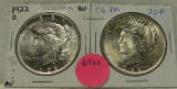 1922, 1922-D CHOICE BU SILVER PEACE DOLLARS - 2 TIMES MONEY