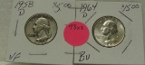 1958-D, 1964-D SILVER WASHINGTON QUARTERS - 2 TIMES MONEY