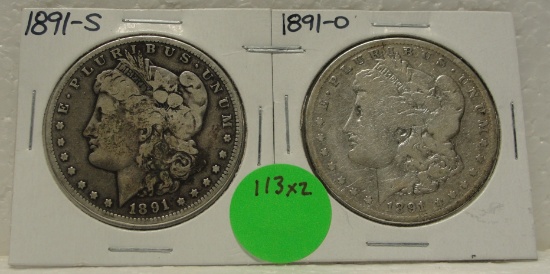 1891-O, 1891-S MORGAN SILVER DOLLARS - 2 TIMES MONEY