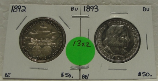 1892, 1893 BU COLUMBIAN EXPOSITION HALF DOLLARS - 2 TIMES MONEY