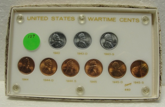 U.S. WARTIME CENTS 9-COIN SET - GEM BU W/BOX