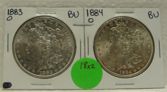 1883-O, 1884-O BU MORGAN SILVER DOLLARS - 2 TIMES MONEY
