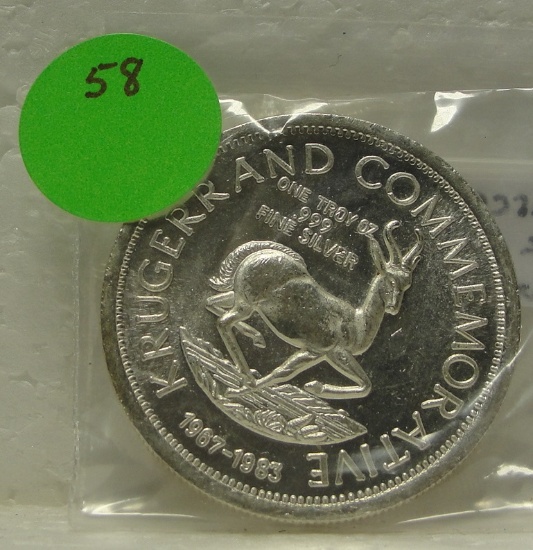 KRUGERRAND COMMEMORATIVE 1 TROY OZ. SILVER ROUND