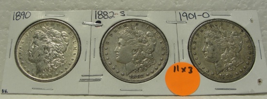 1882-S, 1890, 1901-O MORGAN SILVER DOLLARS - 3 TIMES MONEY