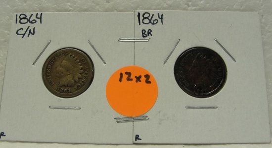 1864 BRONZE, 1864 C/N INDIAN CENTS - 2 TIMES MONEY