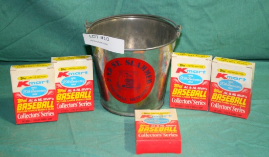 5 BOXES 1982 TOPPS BASEBALL CARDS, 2ND ST. SLAMMER TIN BUCKET