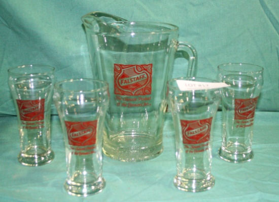 FALSTAFF BEER PITCHER, GLASS SET - 5 PCS.