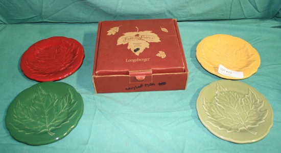 2 SETS OF 4 LONGABERGER POTTERY LEAF PLATES - 1 W/BOX