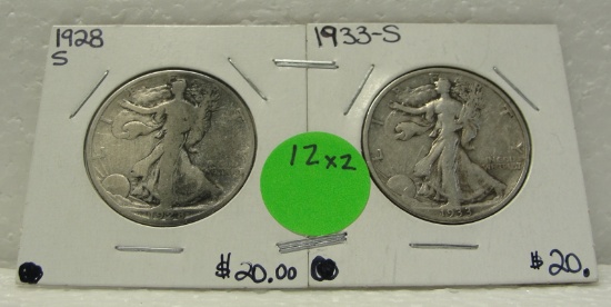1928-S, 1933-S WALKING LIBERTY HALF DOLLARS - 2 TIMES MONEY
