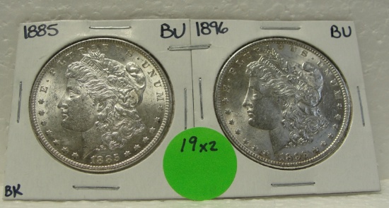 1885, 1896 BU MORGAN SILVER DOLLARS - 2 TIMES MONEY