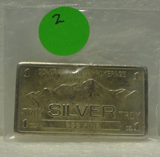 COLORADO GOLD BROKERAGE 1 TROY OZ. SILVER BAR