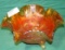 MARIGOLD CARNIVAL GLASS 3-FOOTED RUFFLED ROSE DISH